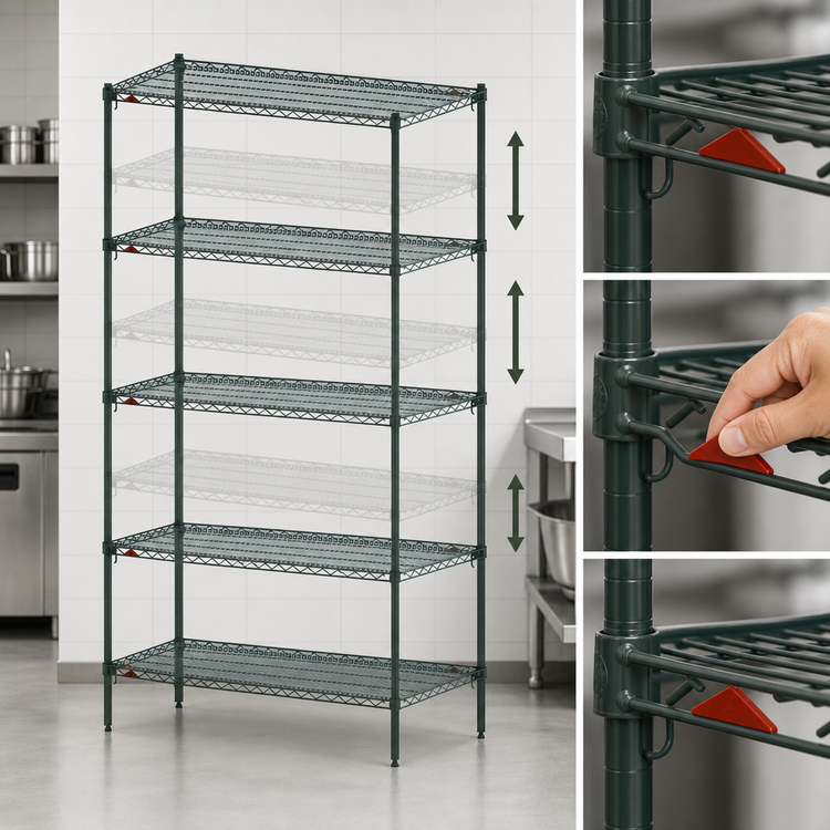 Product image #4 for Metro Super Adjustable Super Erecta 5-Shelf Starter Wire Shelving Unit, 30"W x 18"D x 74"H, Green Metroseal 3 Epoxy-Coated
