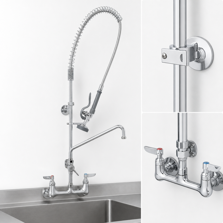 Product image #3 for T&S Brass EasyInstall Wall-Mount Pre-Rinse Unit with Mixing Faucet, Add-On Faucet, and 14-Inch Swing Nozzle