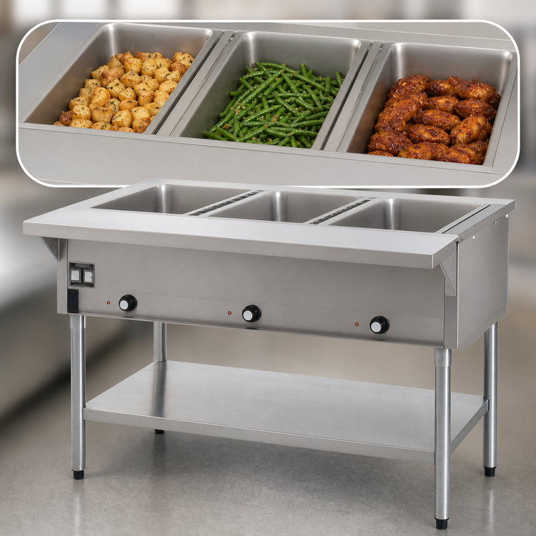 Product image #3 for Eagle Group 48-Inch Liquid Propane Hot Food Table with 3 Dry Wells, Open Base and Undershelf