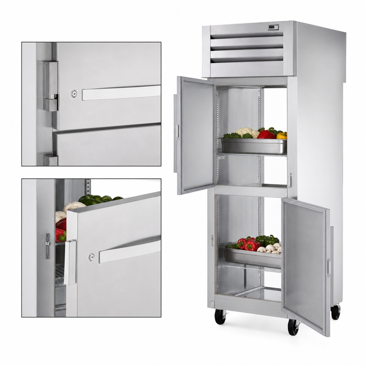 Product image #3 for True SPEC SERIES 1-Section Pass-Thru Reach-In Refrigerator with Stainless Steel Half Doors, Front & Rear, Self-Contained Top-Mount
