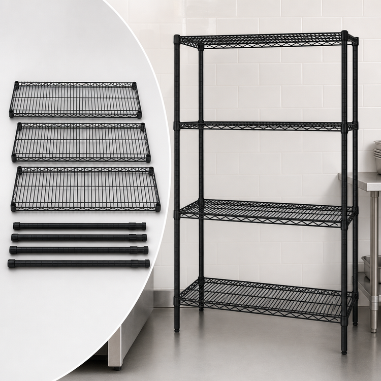 Product image #3 for Quantum 42"W x 24"D x 63"H Wire Shelving Starter Kit with 4 Shelves, Black Epoxy Antimicrobial Finish