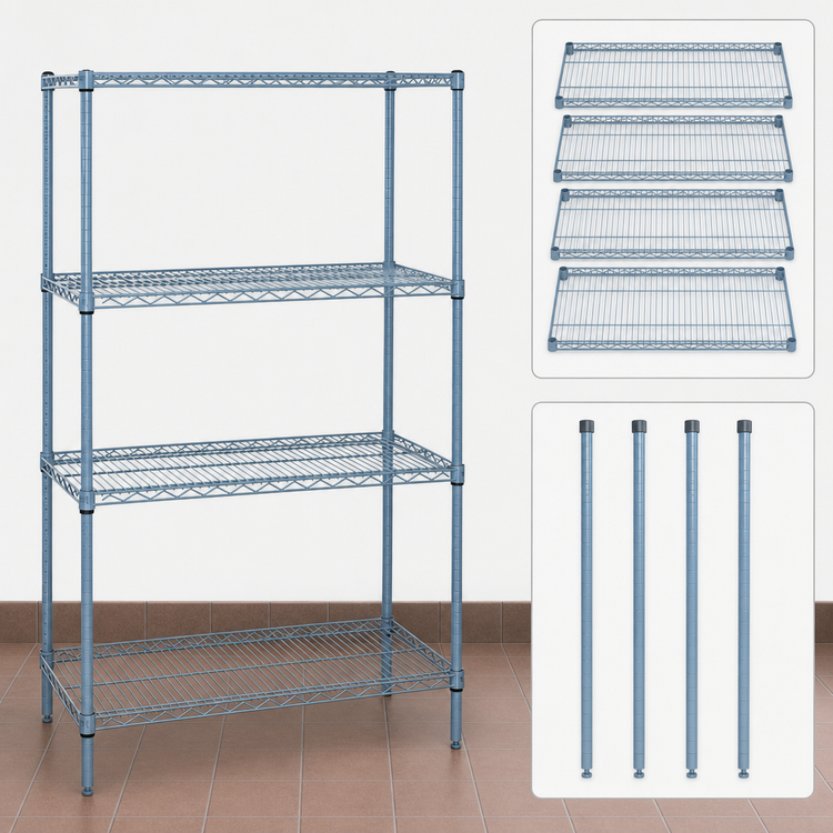 Product image #3 for Quantum 24" W x 18" D x 63" H Wire Shelving Starter Kit, 4-Shelf, Gray Epoxy Antimicrobial Finish
