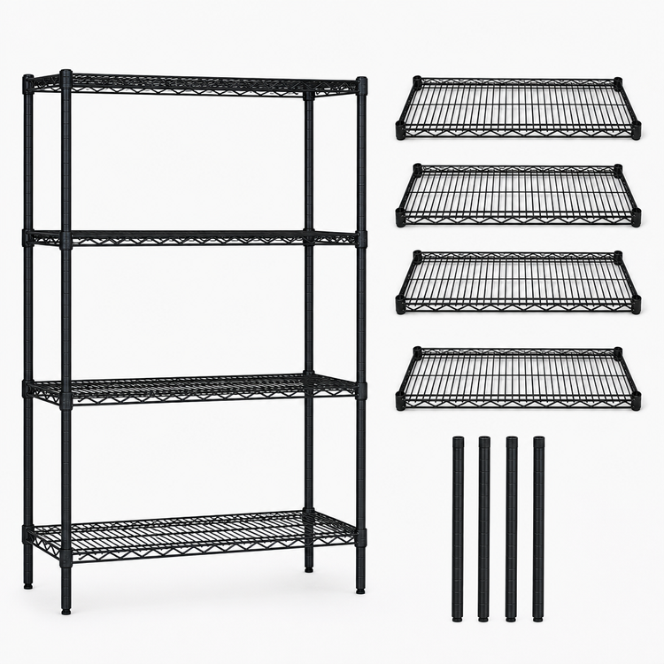Product image #3 for Quantum Black Epoxy Antimicrobial Wire Shelving Starter Kit, 72 x 36 x 86 Inches, 4-Shelf Stationary Unit