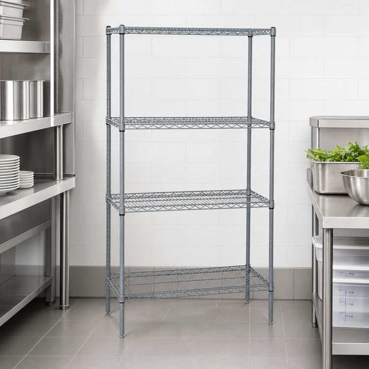 Product image #3 for Quantum 4-Shelf Wire Shelving Starter Kit, 24"W x 14"D x 74"H, Gray Epoxy Antimicrobial Finish