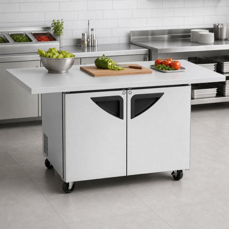 Product image #3 for Turbo Air Super Deluxe Series 72-5/8-Inch Two-Section Undercounter Refrigerator with Extended Countertop, 12.2 Cu. Ft.