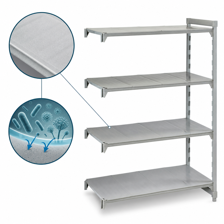 Product image #4 for Cambro Camshelving Premium 4-Shelf Solid Add-On Polymer Shelving Unit, 21 x 30 x 64 Inches, Speckled Gray