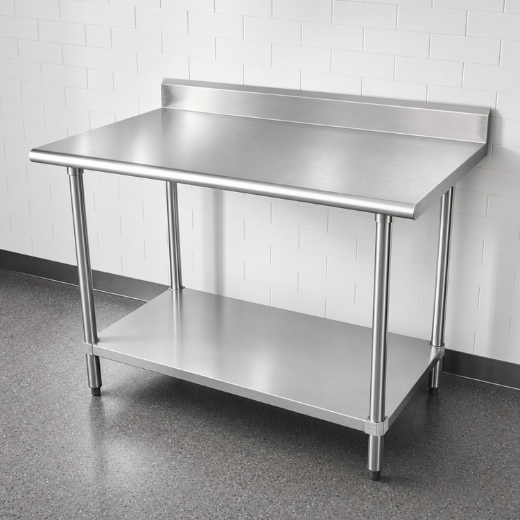 Product image #3 for Advance Tabco 84 Inch x 30 Inch 16 Gauge Stainless Steel Work Table with 5 Inch Backsplash and Adjustable Undershelf