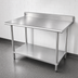 Thumbnail image #3 for Advance Tabco 84 Inch x 30 Inch 16 Gauge Stainless Steel Work Table with 5 Inch Backsplash and Adjustable Undershelf