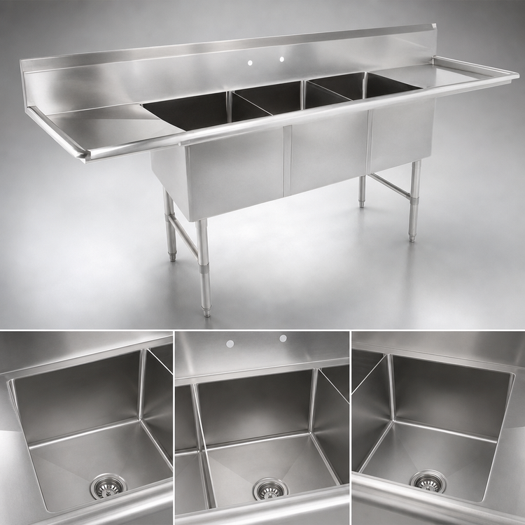 Product image #3 for John Boos B Series 3-Compartment Stainless Steel Sink with Left and Right Drainboards