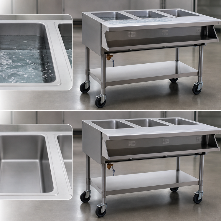 Product image #3 for Eagle Group Portable Sealed-Well Electric Hot Food Table, 4-Well, 66" Wide, Open Base, 208V/3-Phase