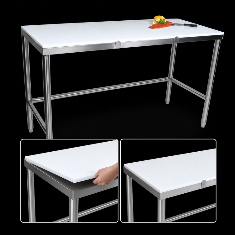 Product image #3 for John Boos 84-Inch x 24-Inch Reversible Poly Top Trimming Table with Stainless Steel Legs