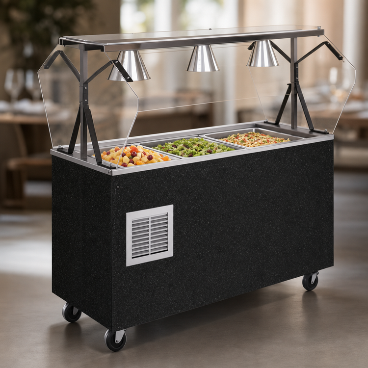 Product image #3 for Vollrath 2-Series Affordable Portable Refrigerated 3-Pan Cold Food Buffet Station with Clear Acrylic Breath Guard and Granite Wrapper