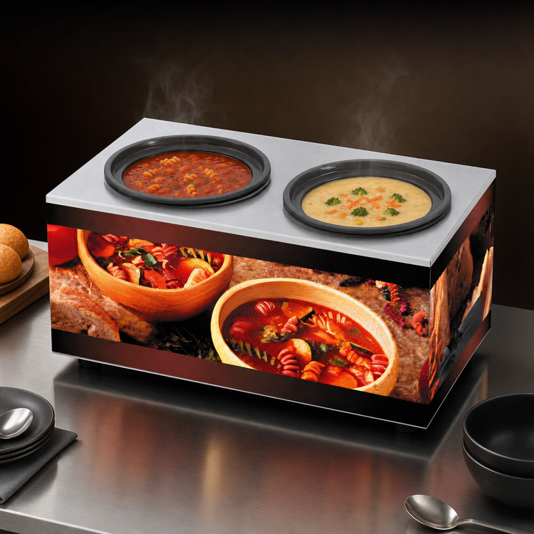 Product image #3 for Vollrath Cayenne Twin Well Countertop Soup Merchandiser Base Only with Country Kitchen Graphics, 2 x 7.5 Qt Insets