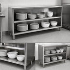 Thumbnail image #3 for John Boos 4DCO4-18120 Open-Front Stainless Steel Dish Storage Cabinet with Open Base and Mid-Shelf, 120W x 18D x 35H