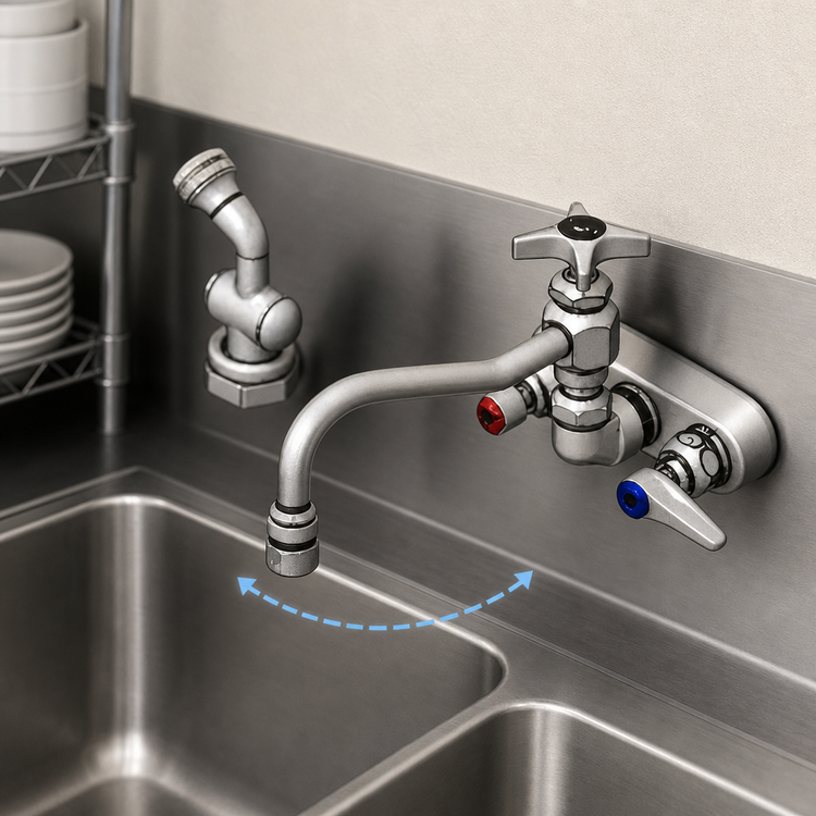 Product image #3 for T&S Brass B-1156 Workboard Faucet with 8-Inch Swing Nozzle and Hose Spray, Splash Mount, 4-Inch Centers