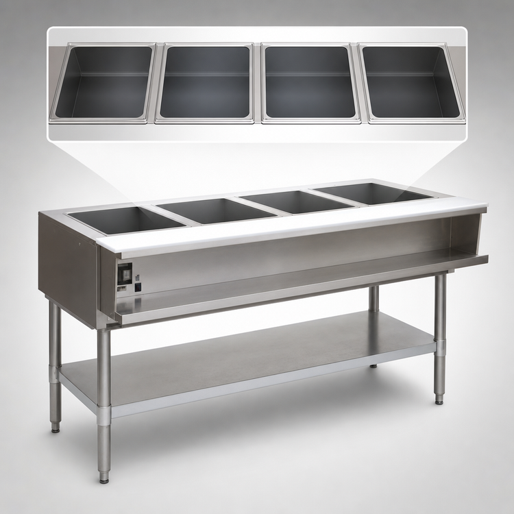 Product image #3 for Eagle Group 4-Well Natural Gas Water Bath Hot Food Table with Open Base and Cutting Board