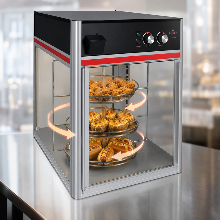Product image #3 for Hatco Flav-R-Savor FSD-2 Full-Service Countertop Hot Food Holding and Display Cabinet with 2 Doors and 3-Tier Rotating Circle Rack