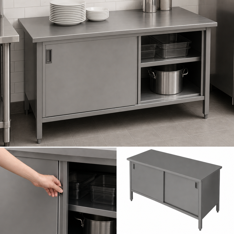 Product image #3 for John Boos Enclosed Stainless Steel Work Table with Cabinet Base and Sliding Doors, 36 x 30 Inches, 16-Gauge Top