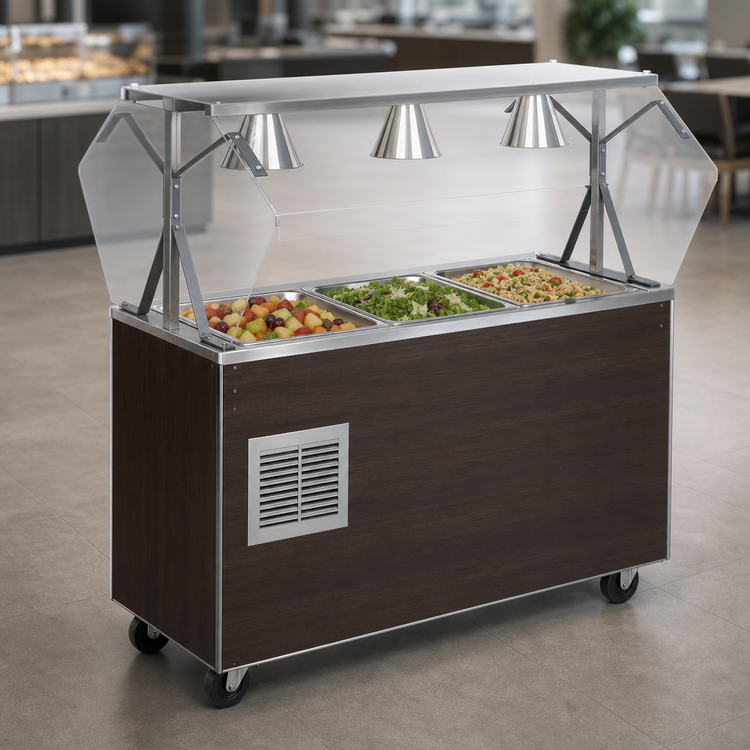 Product image #3 for Vollrath 2-Series Affordable Portable Refrigerated Cafeteria Unit with Breath Guard, 3-Pan, Walnut Woodgrain