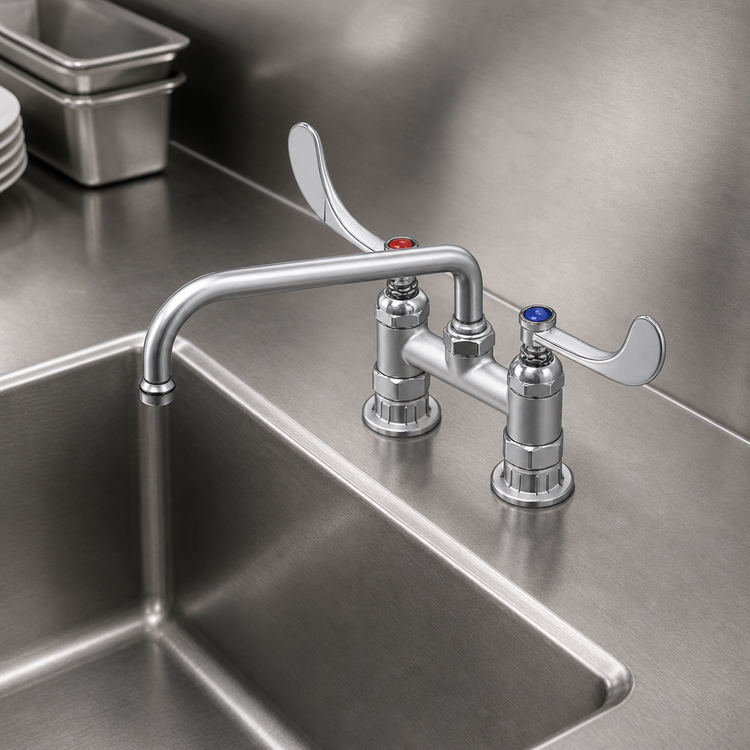 Product image #3 for T&S Brass Double Deck-Mount Pantry Mixing Faucet with 10-Inch Swing Nozzle, 4-Inch Centers