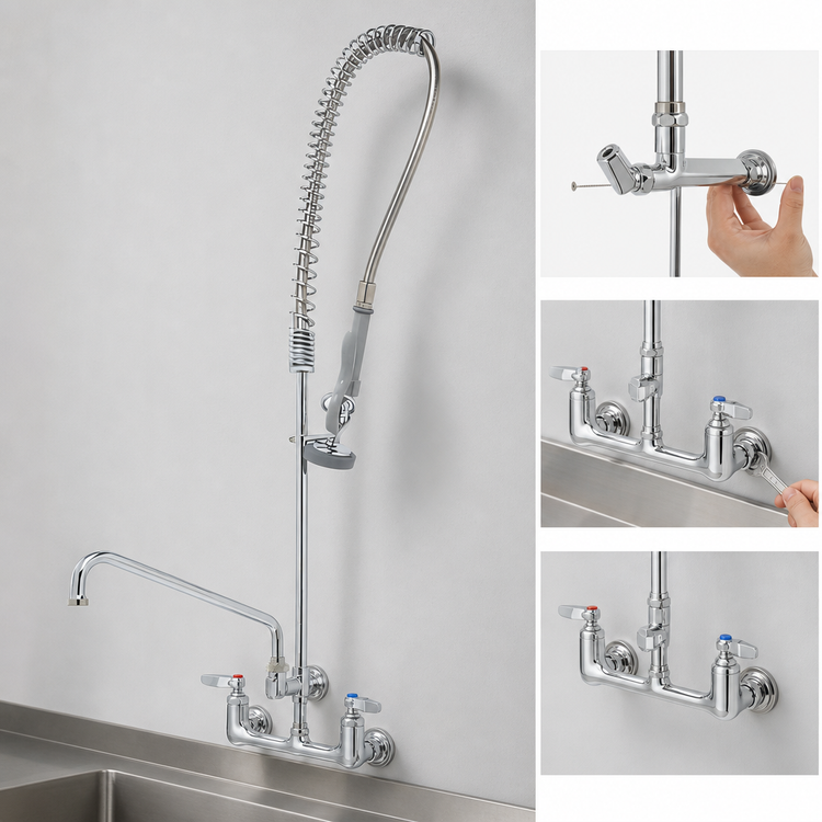 Product image #3 for EasyInstall 8-Inch Wall-Mount Pre-Rinse Unit with 14-Inch Add-On Faucet and 44-Inch Hose