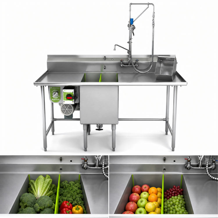 Product image #3 for Power Soak Power Prep Advanced 2-Bay Produce Wash Sink System, 66 Inch Wide, 208V