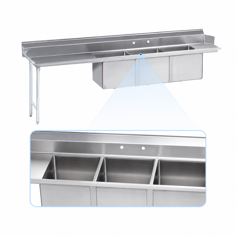 Product image #3 for Advance Tabco 143-Inch Straight 3-Compartment Sink Dishtable with 16" x 20" x 14" Bowls