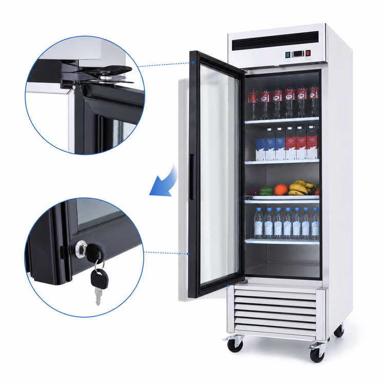 Product image #3 for Atosa 27-Inch One-Section Glass Door Refrigerator Merchandiser, Left-Hinged, Bottom-Mount Self-Contained, 19.1 Cu. Ft.
