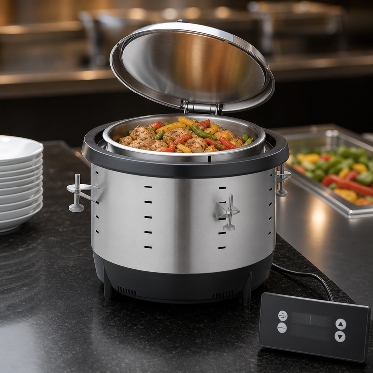 Product image #4 for Vollrath Mirage Round 11 Qt Dry Operation Drop-In Induction Buffet Warmer with Hinged Cover