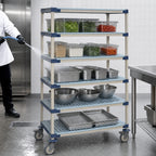 Thumbnail image #3 for Metro MetroMax 4 5X537PG4 5-Tier Mobile Polymer Shelving Unit, 36W x 24D x 80H, Open Grid and Solid Shelves, Blue