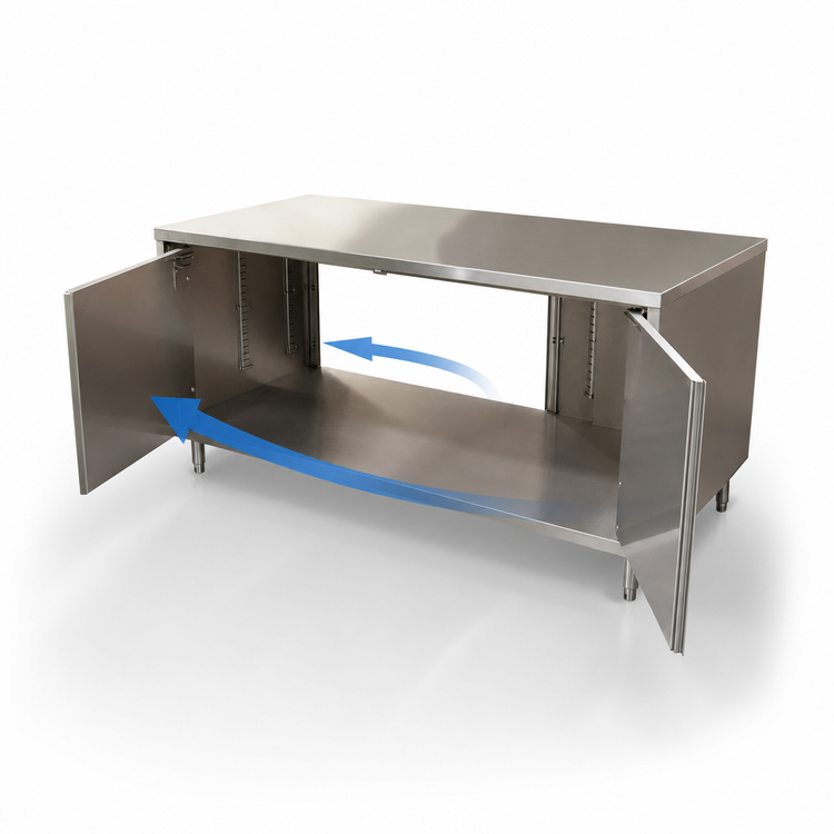 Product image #3 for BK Resources 72 x 36 Inch Dual-Access Stainless Steel Chef Table Cabinet Base with Locking Hinged Doors