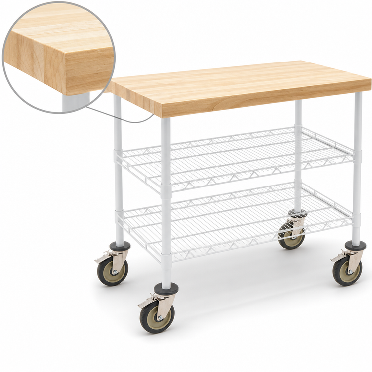 Product image #3 for Eagle Group QuadTruss 3-Tier Maple Top Demo Cart with Wire Shelves, 36 x 24 x 34 Inches, White Epoxy Finish