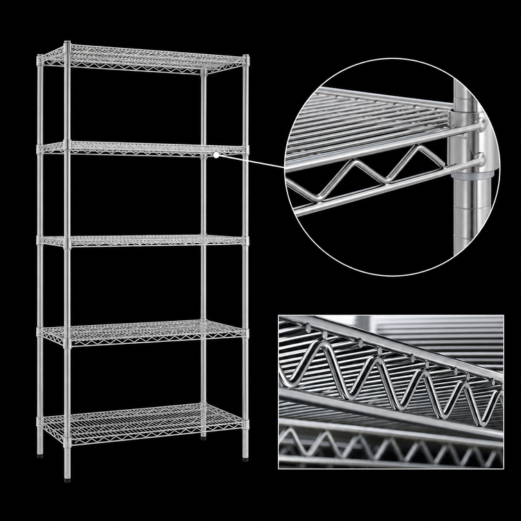 Product image #3 for Eagle Group 5-Tier Stationary Starter Wire Shelving Unit, 48"W x 21"D x 86"H, Chrome-Plated