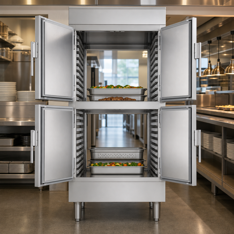 Product image #3 for Victory UltraSpec Pass-Thru Heated Holding Cabinet with 4 Half-Height Solid Hinged Doors, 1-Section, Standard Depth