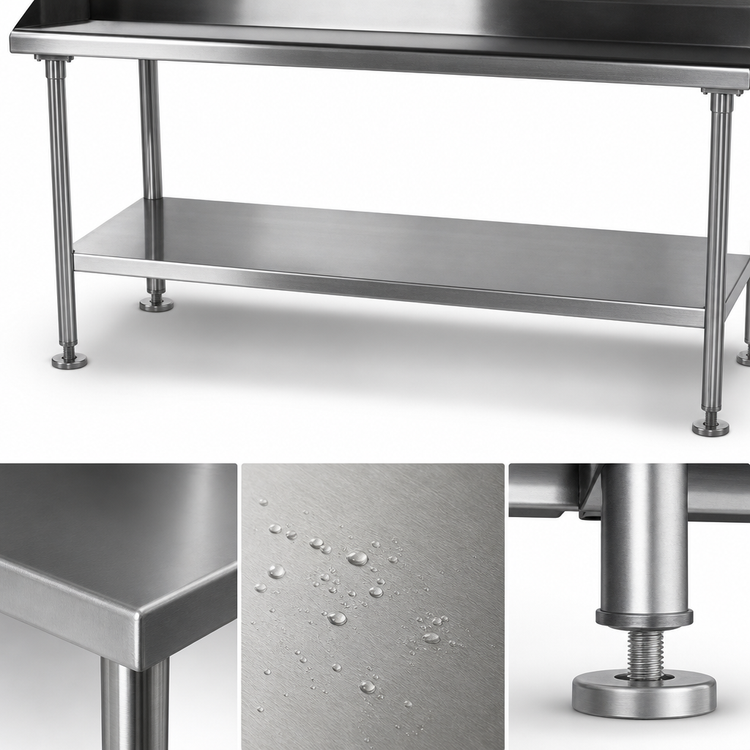 Product image #3 for John Boos Stainless Steel Dishtable Undershelf with Adjustable Bullet Feet, 137-5/8" W x 24-1/8" D