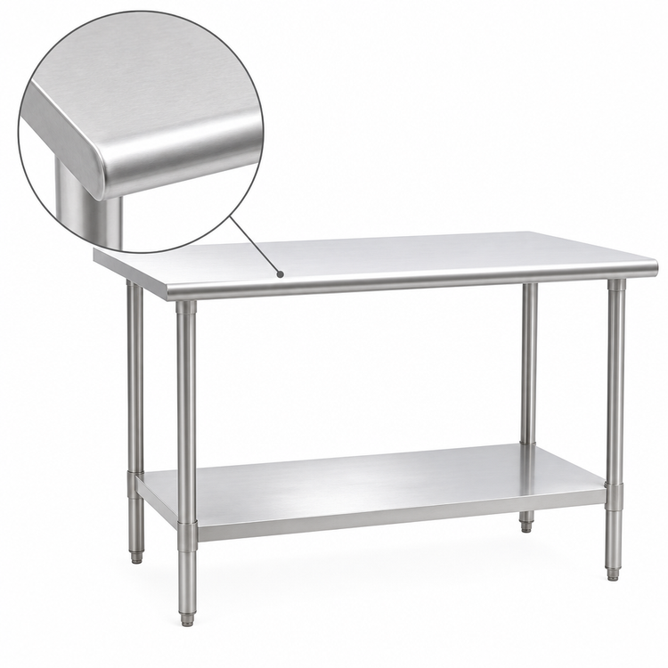 Product image #3 for Spec-Master 60 x 48 Inch Stainless Steel Work Table with Adjustable Undershelf and Rolled Edge Top