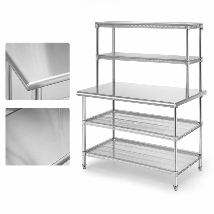 Product image #3 for Eagle AdjusTable Two-Tier Stainless Steel Work Table with Double Overshelf, 36 x 30 Inches