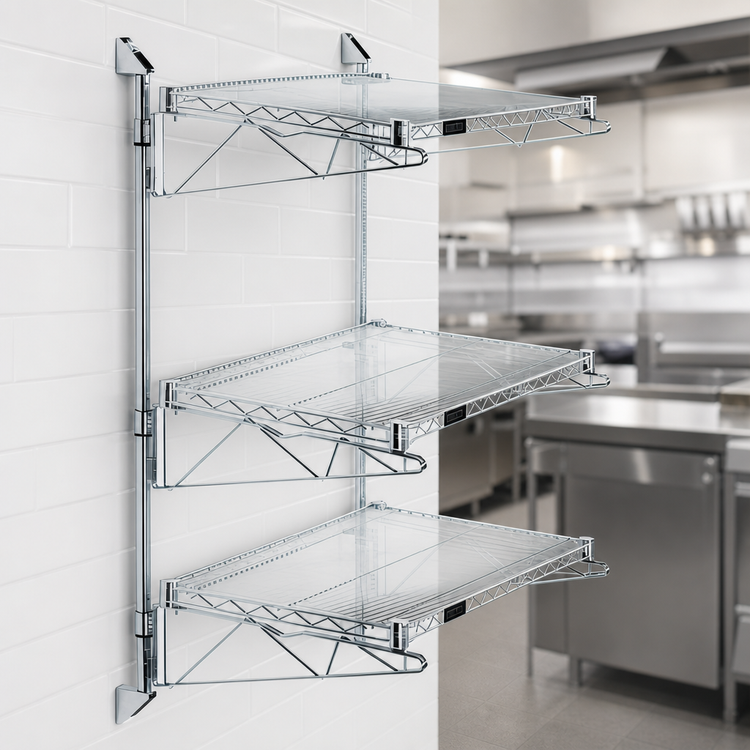 Product image #3 for Quantum Chrome Plated Cantilever Wall-Mount Starter Shelving Unit with 3 Wire Shelves