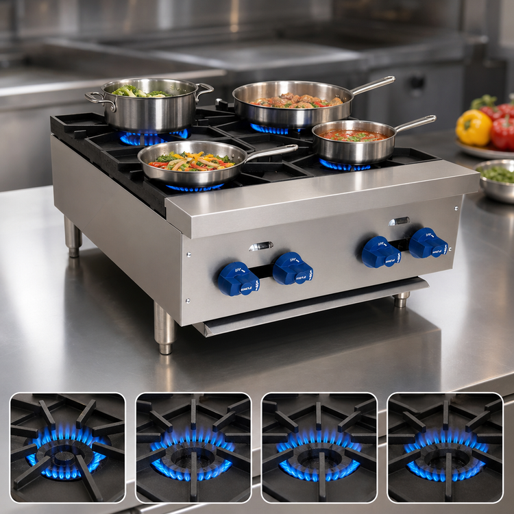 Product image #3 for Comstock-Castle 24-Inch Countertop Gas Hot Plate, 4-Burner, Stainless Steel
