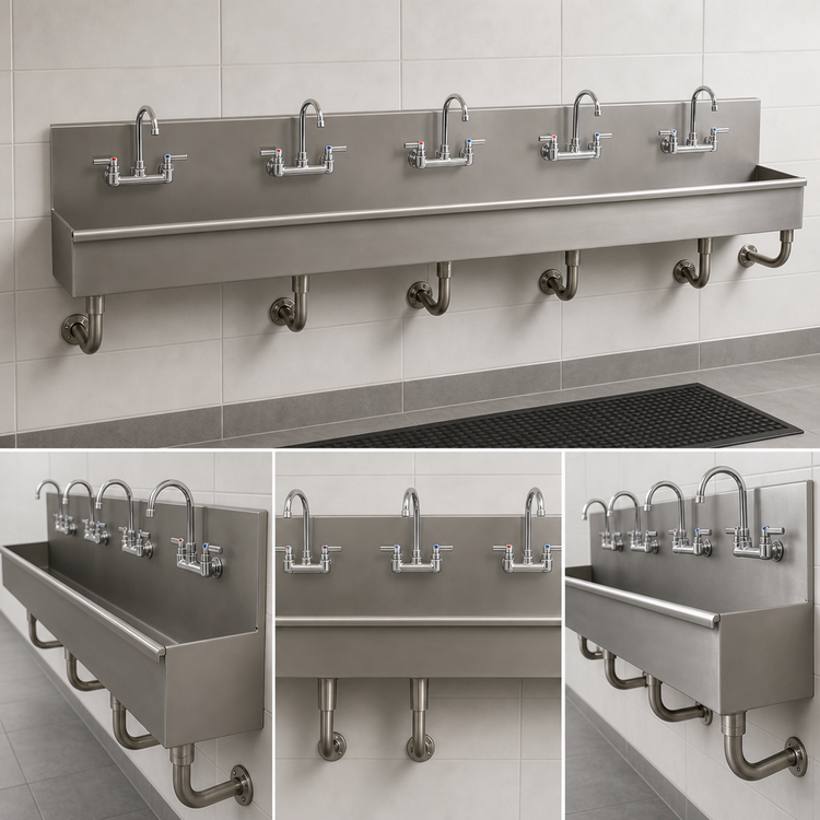 Product image #3 for Advance Tabco 100-Inch 5-Station Wall Mounted Multi-Wash Hand Sink with 5 Gooseneck Faucets