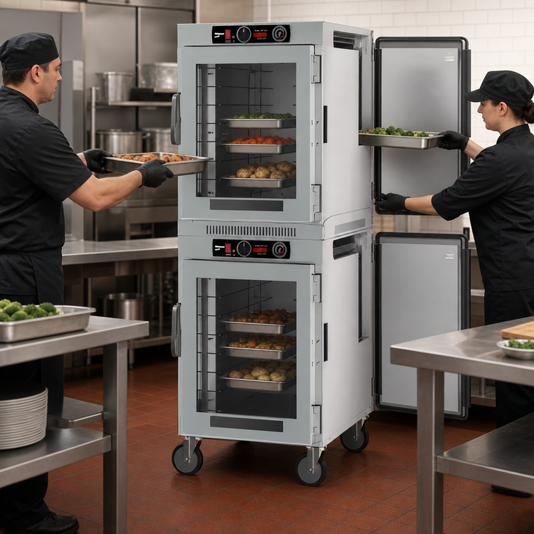 Product image #4 for Metro HotBlox™ 16-Pan Wide Dual-Cavity Mobile Pass-Thru Insulated Holding Cabinet, Analog, Clear Front/Solid Rear Doors