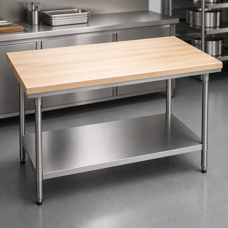 Product image #3 for Advance Tabco 60" x 36" Maple Top Work Table with Adjustable Undershelf