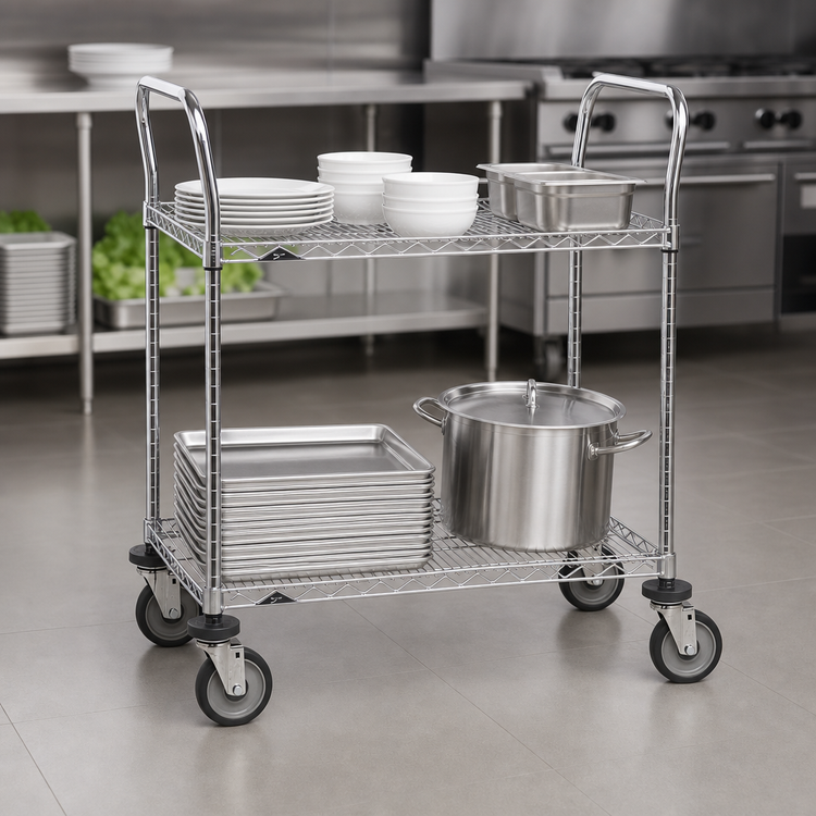 Product image #3 for Metro Super Erecta Heavy-Duty 2-Shelf Wire Utility Cart, 36W x 24D x 39H Inches, Chrome Plated