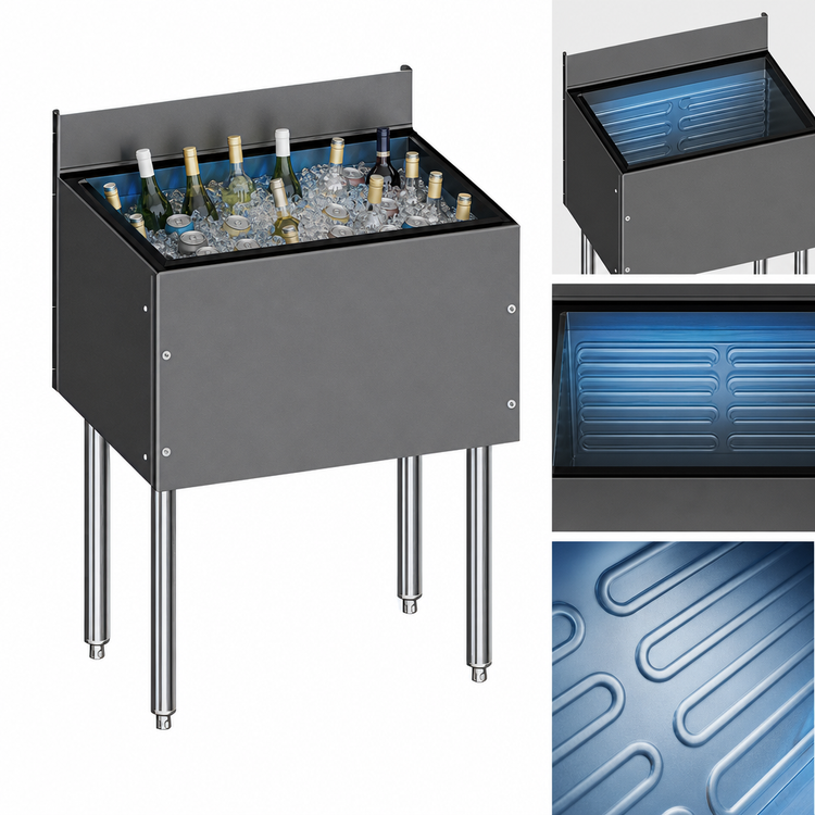 Product image #3 for CHOICE Underbar Stainless Steel Ice Bin with Built-In 10-Circuit Cold Plate, 30 Inch W x 24 Inch D, 106 lb. Capacity