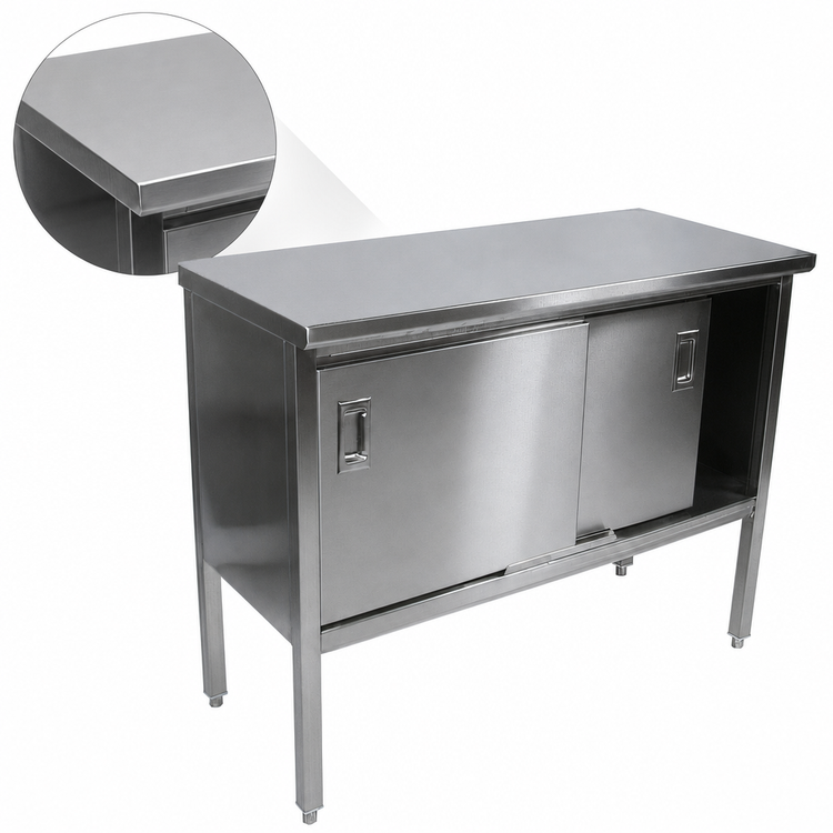 Product image #3 for John Boos Enclosed Stainless Steel Work Table with Sliding Doors, 60 x 24 Inch, 14-Gauge Flat Top