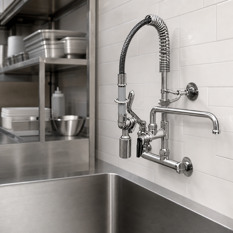 Product image #3 for T&S Brass EasyInstall Mini Wall-Mount Pre-Rinse Unit, 8-Inch Centers, 12-Inch Swing Nozzle