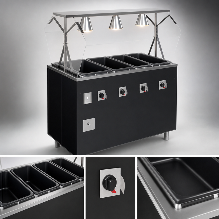 Product image #3 for Vollrath 2-Series Affordable Portable Deluxe 4-Well Mobile Hot Food Station with Breath Guard and Enclosed Base