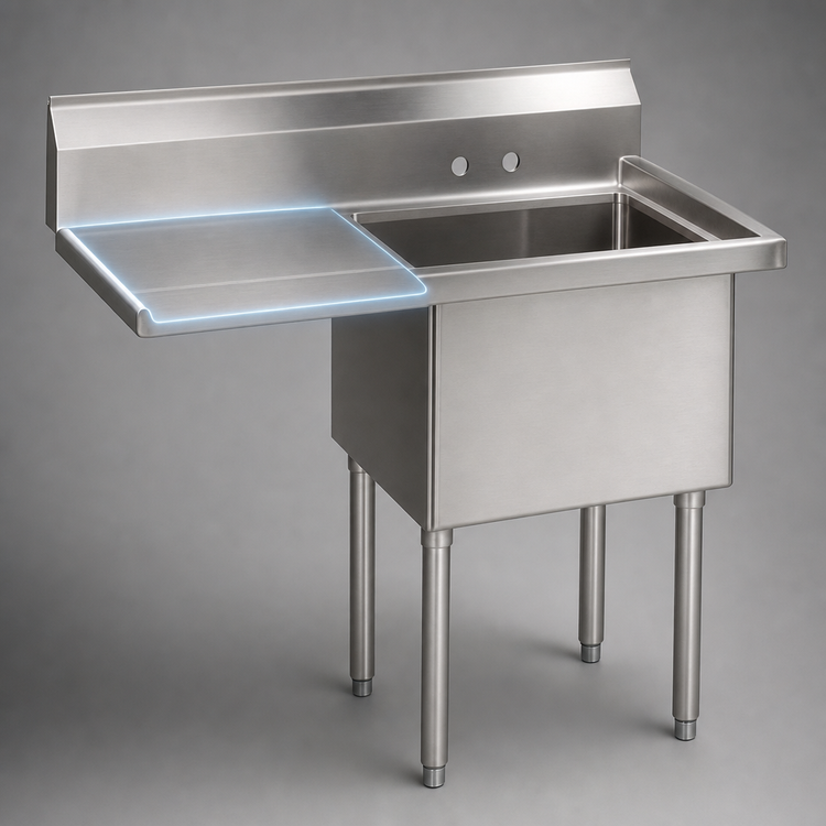 Product image #3 for Advance Tabco Special Value Series 1-Compartment Fabricated Sink with 24-Inch Left Drainboard, 18-Gauge 304 Stainless Steel