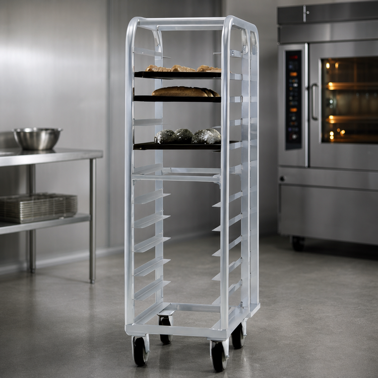 Product image #3 for New Age Lifetime Series Heavy-Duty Aluminum End-Loading Bun Pan Rack with Casters, 12 Pan Capacity