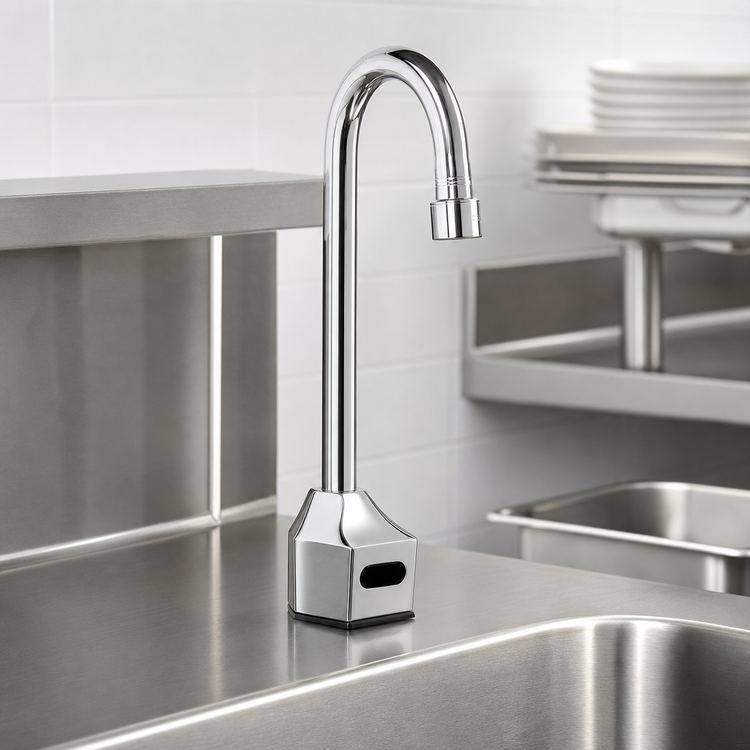 Product image #3 for ChekPoint Touchless Electronic Deck Mount Faucet with Rigid Gooseneck Spout, 1.0 GPM